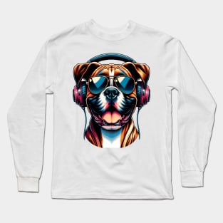 Grinning Boxer as Smiling DJ with Headphones and Sunglasses Long Sleeve T-Shirt